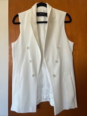 Zara Cream Double-Breasted Sleeveless Blazer Vest
